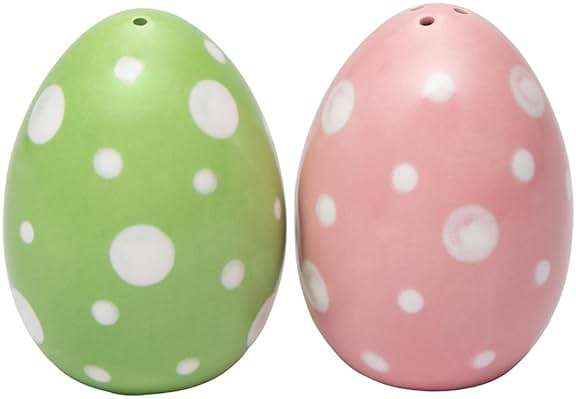 21040 Fine Ceramic Pink & Green Easter Egg Salt & Pepper Shakers Set, 2-3/4" H - Image 1