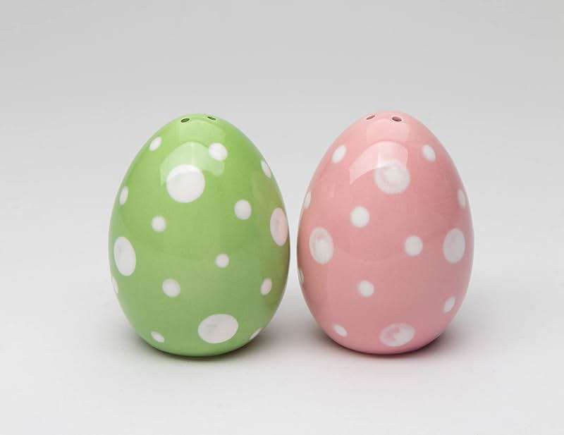 21040 Fine Ceramic Pink & Green Easter Egg Salt & Pepper Shakers Set, 2-3/4" H - Image 3