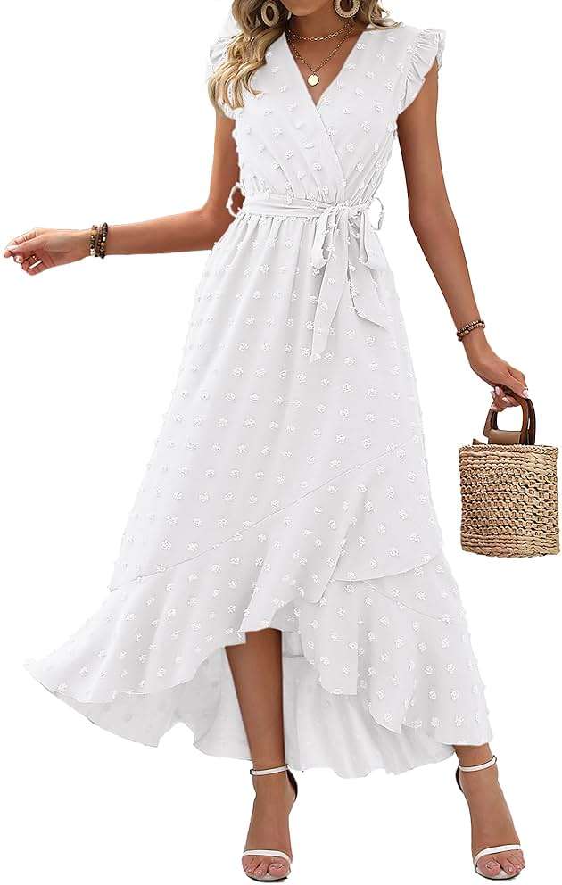 BTFBM Boho Dresses for Women 2026 Summer Fashion Cap Sleeve Swiss Dot Flowy Ruffle Beach Wedding Cocktail Maxi Dress - Image 1