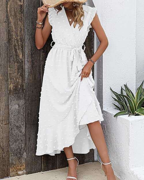 BTFBM Boho Dresses for Women 2026 Summer Fashion Cap Sleeve Swiss Dot Flowy Ruffle Beach Wedding Cocktail Maxi Dress - Image 2