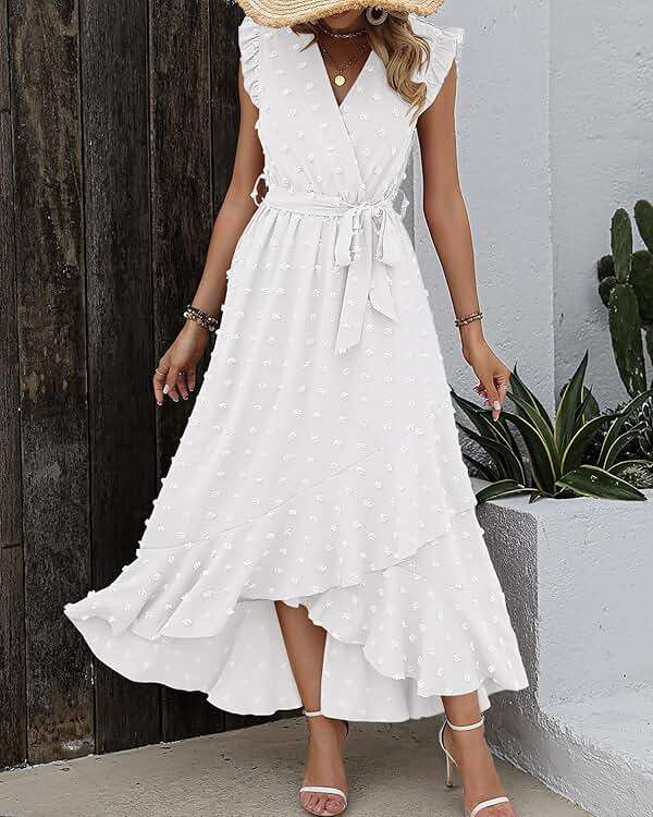 BTFBM Boho Dresses for Women 2026 Summer Fashion Cap Sleeve Swiss Dot Flowy Ruffle Beach Wedding Cocktail Maxi Dress - Image 3