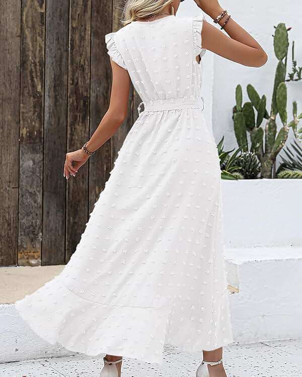 BTFBM Boho Dresses for Women 2026 Summer Fashion Cap Sleeve Swiss Dot Flowy Ruffle Beach Wedding Cocktail Maxi Dress - Image 4