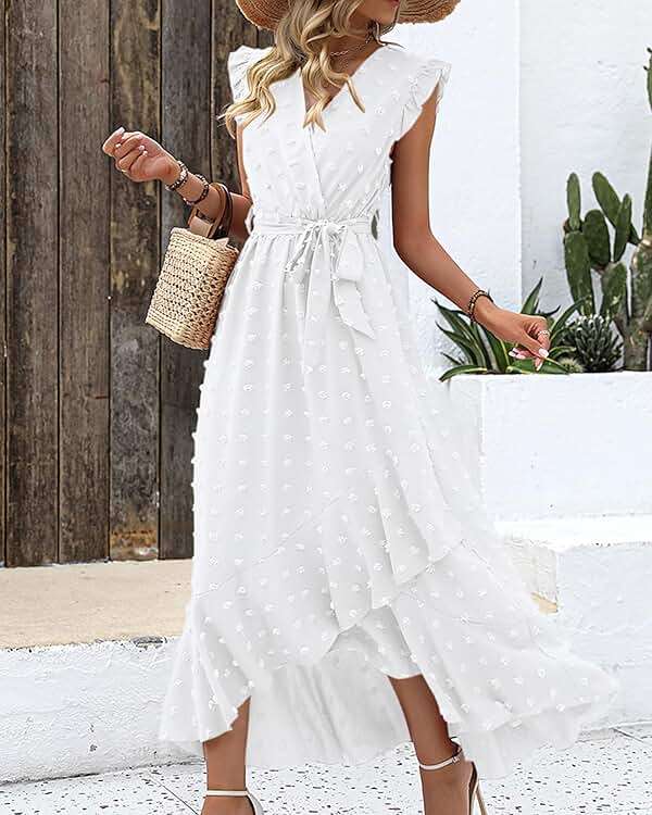 BTFBM Boho Dresses for Women 2026 Summer Fashion Cap Sleeve Swiss Dot Flowy Ruffle Beach Wedding Cocktail Maxi Dress - Image 6