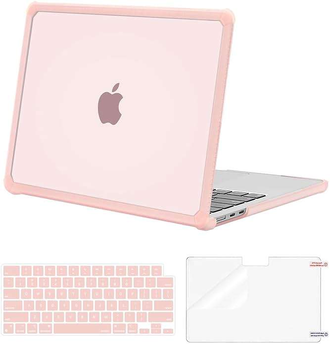MOSISO Compatible with MacBook Air 13 inch Case M5 2026 M4 2025 M3 M2 2024-2022 A3449 A3240 A3113 A2681,3 in 1 Kit Crack-Resistant Heavy Duty Protective Plastic Hard Case with TPU Bumper, Pink - Image 1
