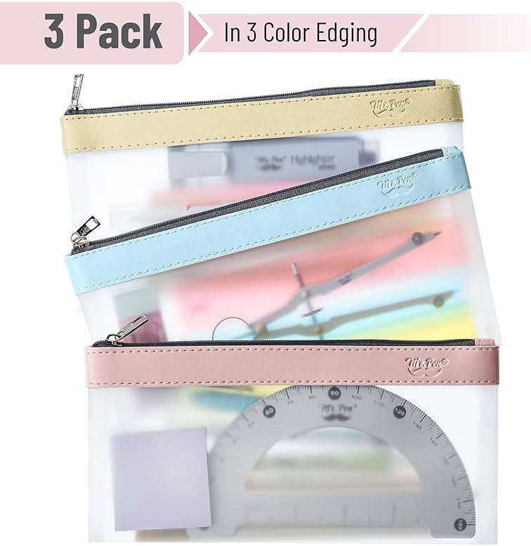 Mr. Pen- Clear Pencil Pouch, 8.50"x4.25", 3 Pack, Durable TPU Material, Medium Water-Resistant Pencil Bags with Smooth Zipper, Multipurpose Clear Pouch for Stationery, School, Office, Travel Supplies - Image 3