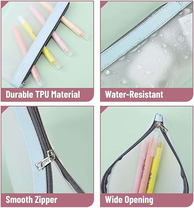 Mr. Pen- Clear Pencil Pouch, 8.50"x4.25", 3 Pack, Durable TPU Material, Medium Water-Resistant Pencil Bags with Smooth Zipper, Multipurpose Clear Pouch for Stationery, School, Office, Travel Supplies - Image 5
