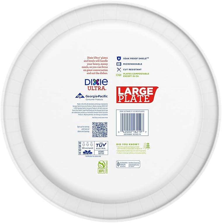 Dixie Ultra, Large Paper Plates, 11 Inch, 25 Count, 3X Stronger*, Heavy Duty, Microwave-Safe, Soak-Proof, Cut Resistant, Great for Heavy, Messy Meals - Image 7