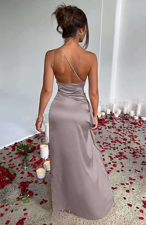 Memoriesea Women's Sexy One Shoulder High Split Cocktail Wedding Party Maxi Dress - Image 5