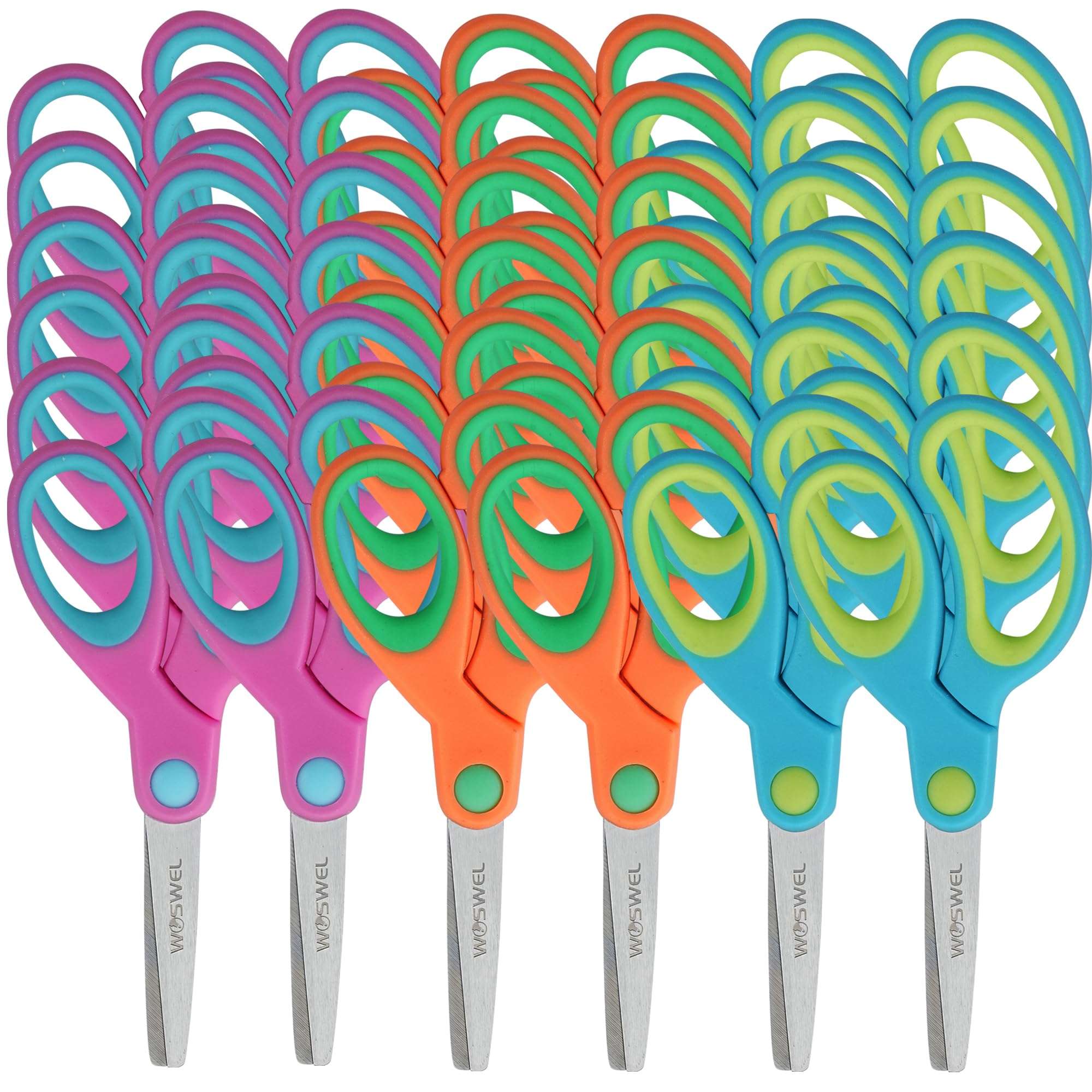 Kids Scissors Bulk, Woswel 36 Pack Safety Blunt Tip Student Scissors, 5 “ Student Scissors with Comfort Grip, Assorted Colors Children Craft Scissors for Cutting Paper Craft Art Supplies - Image 1