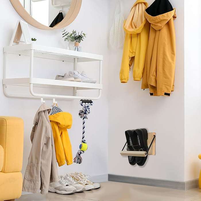 Mifoci 2 Pcs Wall Mounted Shoe Rack Organizer Wooden Modern Compact Wall Space Saving Shoe Holder Storage for Sneaker Footwear Slipper Boots Entryway Narrow Spaces Hallway(9.84'' Long) - Image 2