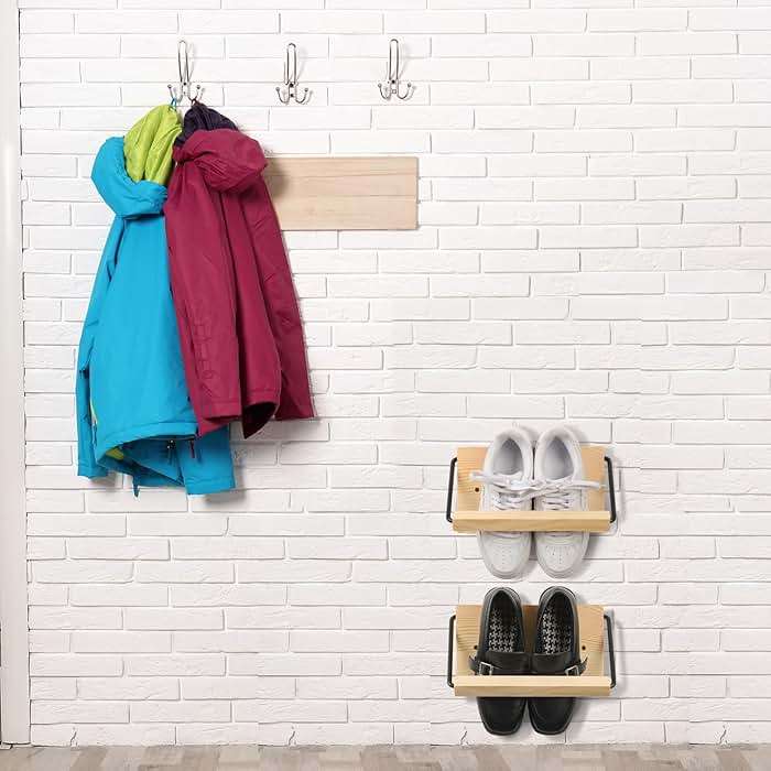 Mifoci 2 Pcs Wall Mounted Shoe Rack Organizer Wooden Modern Compact Wall Space Saving Shoe Holder Storage for Sneaker Footwear Slipper Boots Entryway Narrow Spaces Hallway(9.84'' Long) - Image 6