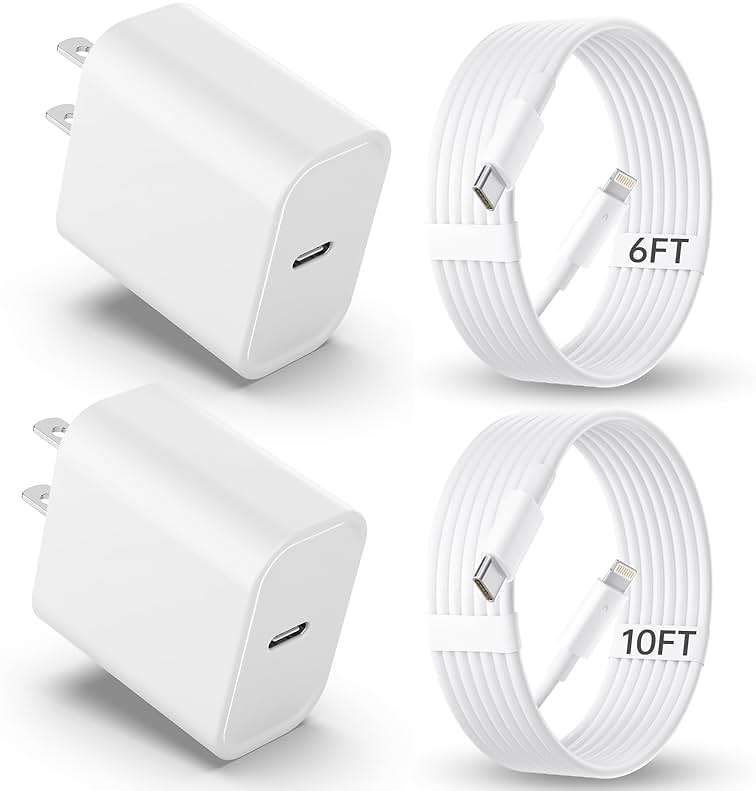 iPhone Charger Fast Charging【MFi Certified】 2Pack 20W PD USB C Wall Charger 6&10FT Cable Fasting Charging Adapter Compatible with iPhone 14Pro/13 Pro/12/12 Pro Max/11 Pro Max/XS Max/XS/XR/X/8 and More - Image 1