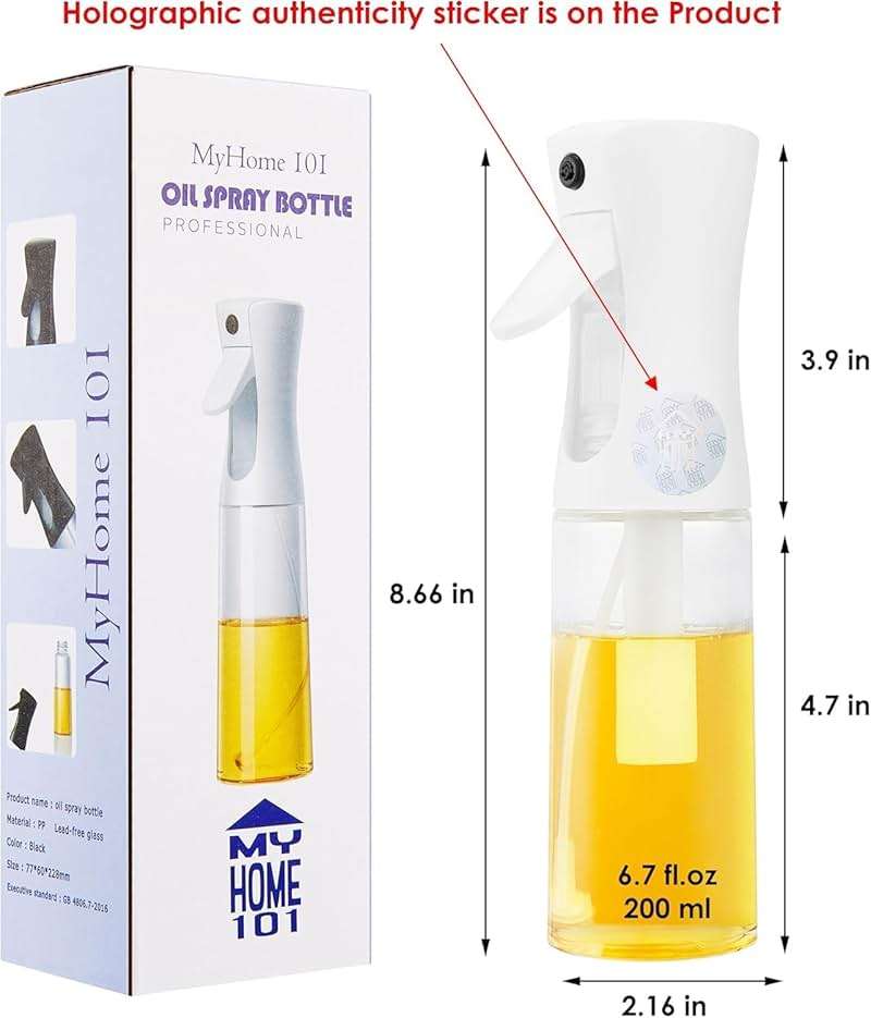 MyHome 101 Glass Oil Sprayer for Cooking, 6.7 fl.oz | Olive Oil Mister, Spray Bottle, Air Fryer Accessories, Refillable Dispenser - Image 3