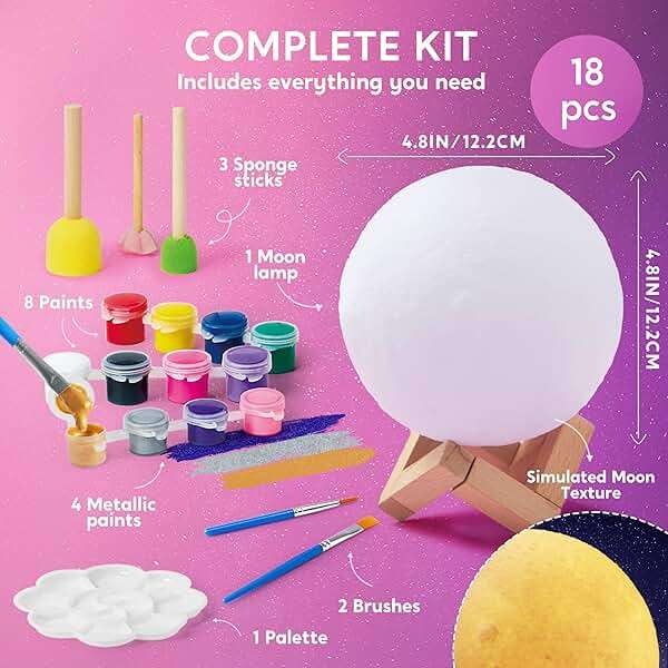 Klever Kits DIY 3D Moon Night Light, Paint Your Own Moon Lamp Kit Galaxy Lamp Arts and Crafts Kit, School Activities, Birthday Gifts for Kids Girls Boys - Image 3