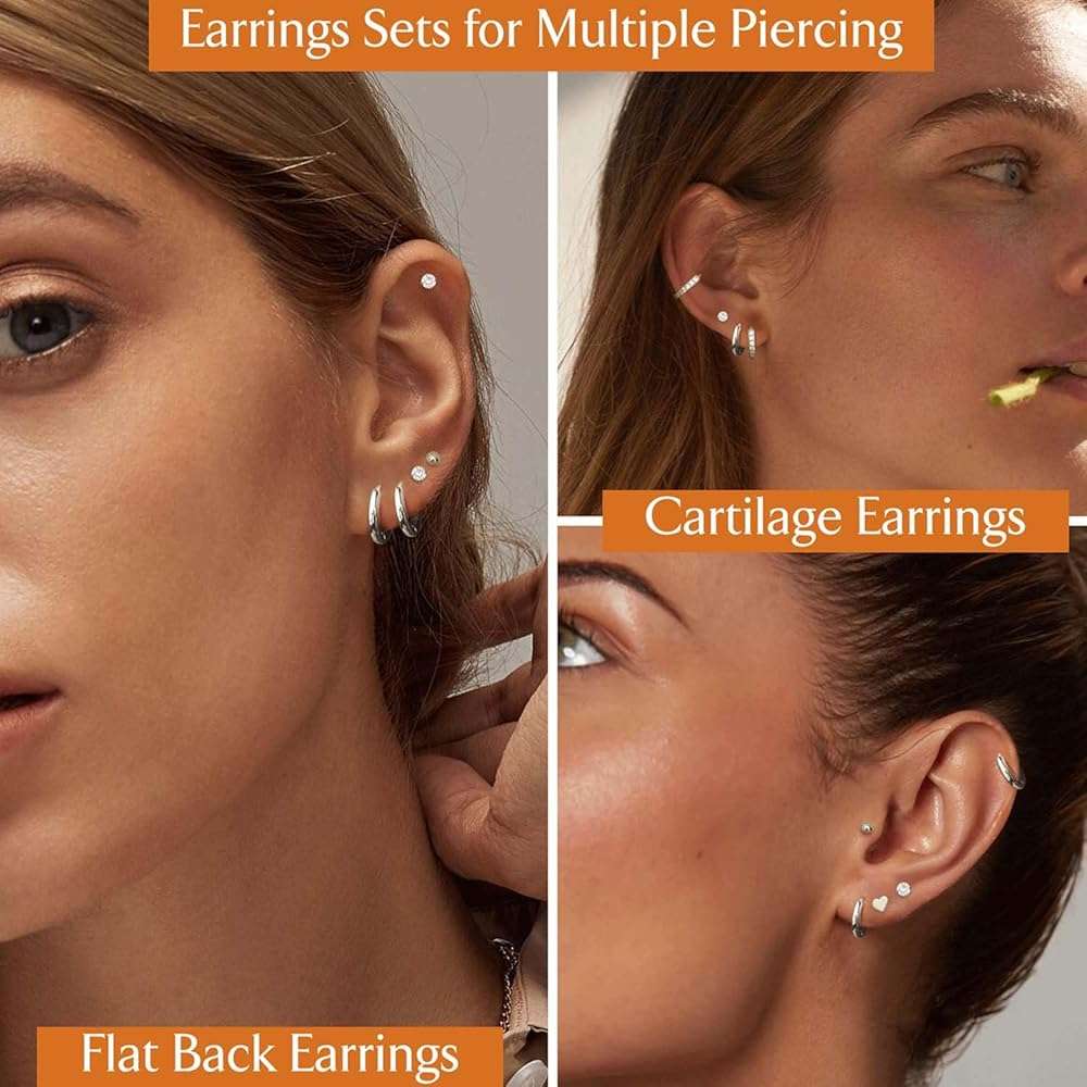 Jstyle Hypoallergenic Earrings for Sensitive Ears, Comfortable Flat Back Earrings for Sleeping, Surgical Steel Cartilage Earring Stacks for Multiple Piercing 14K Gold Plated Nickel-Free Jewelry - Image 4