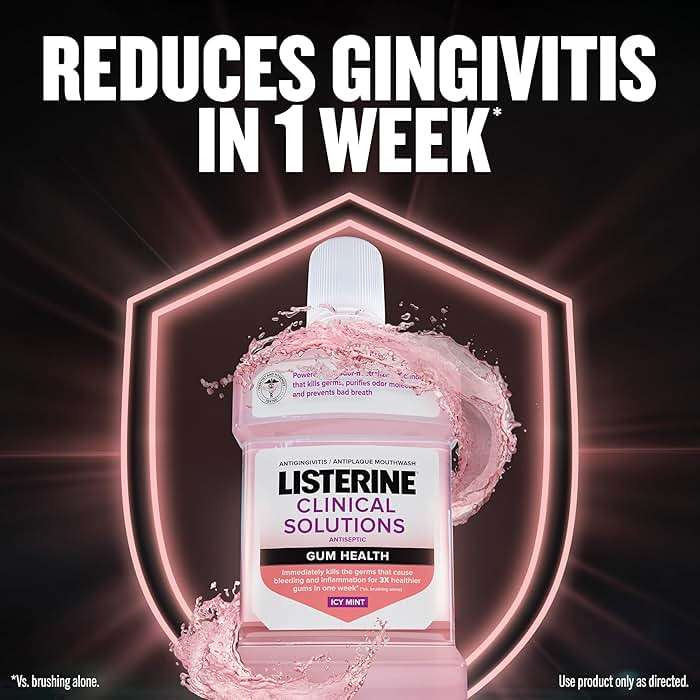 Listerine Clinical Solutions Mouthwash Gum Health Antiseptic, Antigingivitis and Antiplaque Oral Rinse Helps Prevent Buildup and Immediately Kills Germs for Healthier Gums, ICY Mint, 500 mL - Image 6
