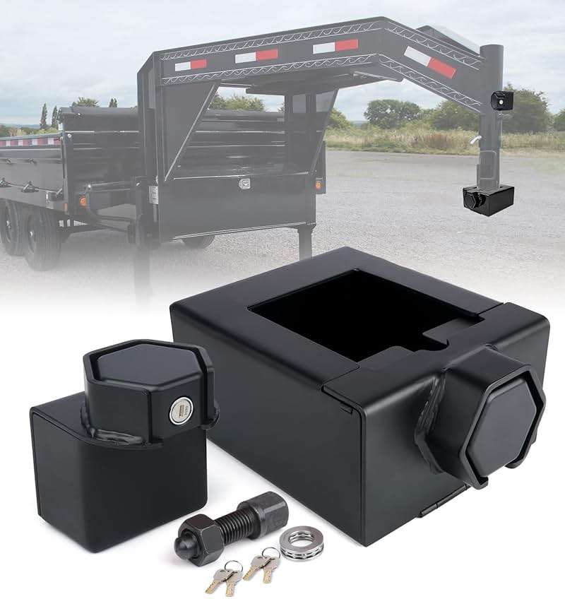Aupar Patent-Designed Gooseneck Trailer Lock Kit Fit for Most 7-Inch Bottom Plate Couplers, Heavy Duty Trailer Lock Fit Square & Round Trailer Tube - Black - Image 1