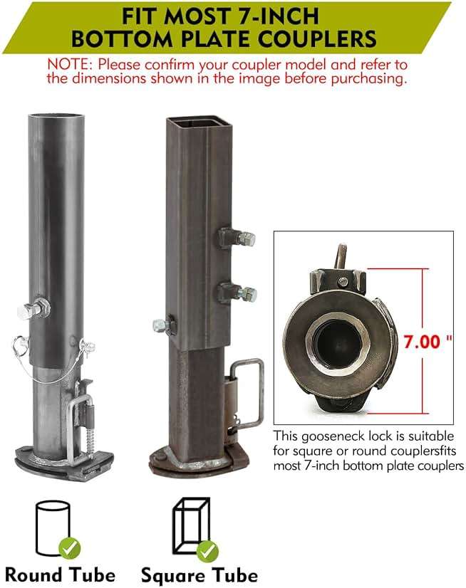 Aupar Patent-Designed Gooseneck Trailer Lock Kit Fit for Most 7-Inch Bottom Plate Couplers, Heavy Duty Trailer Lock Fit Square & Round Trailer Tube - Black - Image 4