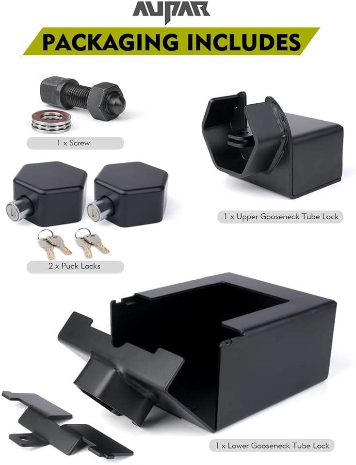 Aupar Patent-Designed Gooseneck Trailer Lock Kit Fit for Most 7-Inch Bottom Plate Couplers, Heavy Duty Trailer Lock Fit Square & Round Trailer Tube - Black - Image 7