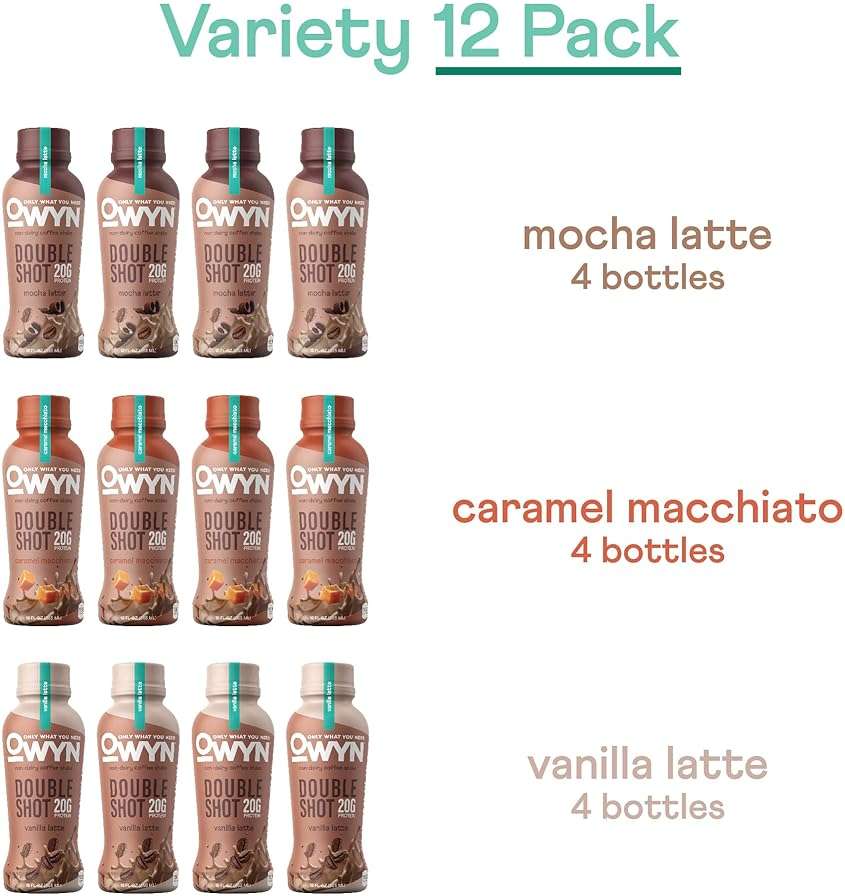 OWYN Only What You Need Double Shot Mocha Latte, Vanilla Latte and Caramel Macchiato Flavored Protein Shake, 20g Protein, 0g Sugar, 3g Fiber, 180mg Caffeine, Dairy Free, Plant Based Protein, 12 CT - Image 5