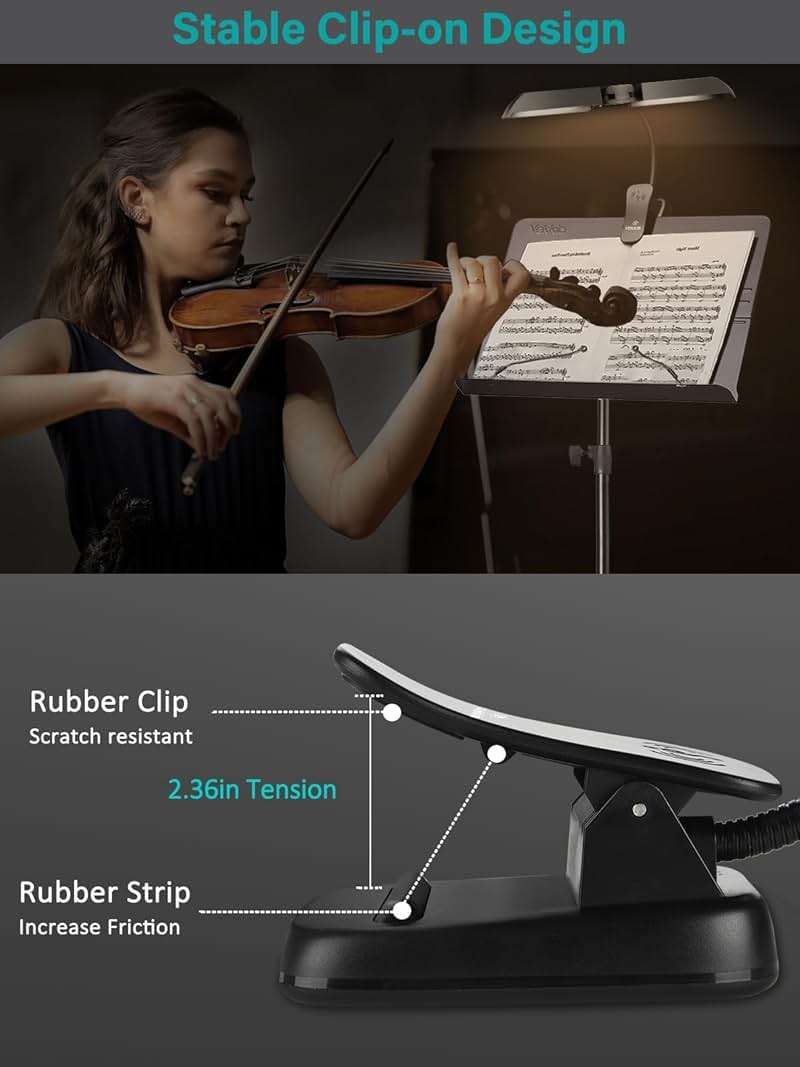 Vekkia 64 Led Rechargeable Music Stand Light - Folding Clip On Piano Lamp, Portable Professional with 5 Brightness×3 Color Temperature for Grand Piano and Book Reading - Image 4