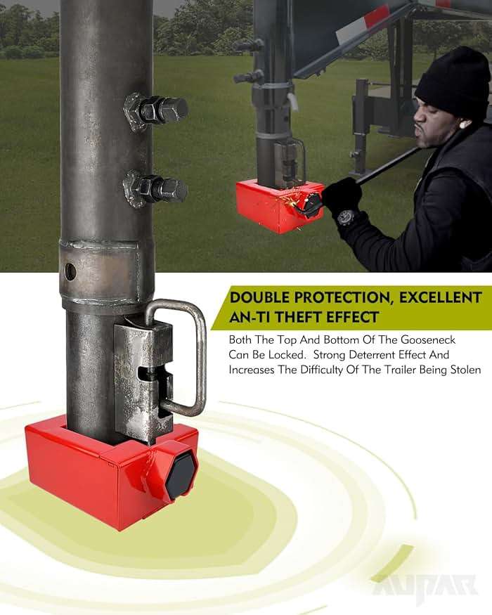 Aupar Patent-Designed Gooseneck Trailer Lock - Fit Most 7-Inch Bottom Plate Couplers, Heavy Duty Lock for Square & Round Trailer Tube - Red - Image 3