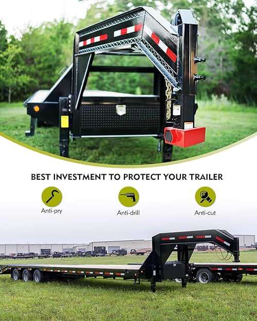 Aupar Patent-Designed Gooseneck Trailer Lock - Fit Most 7-Inch Bottom Plate Couplers, Heavy Duty Lock for Square & Round Trailer Tube - Red - Image 5