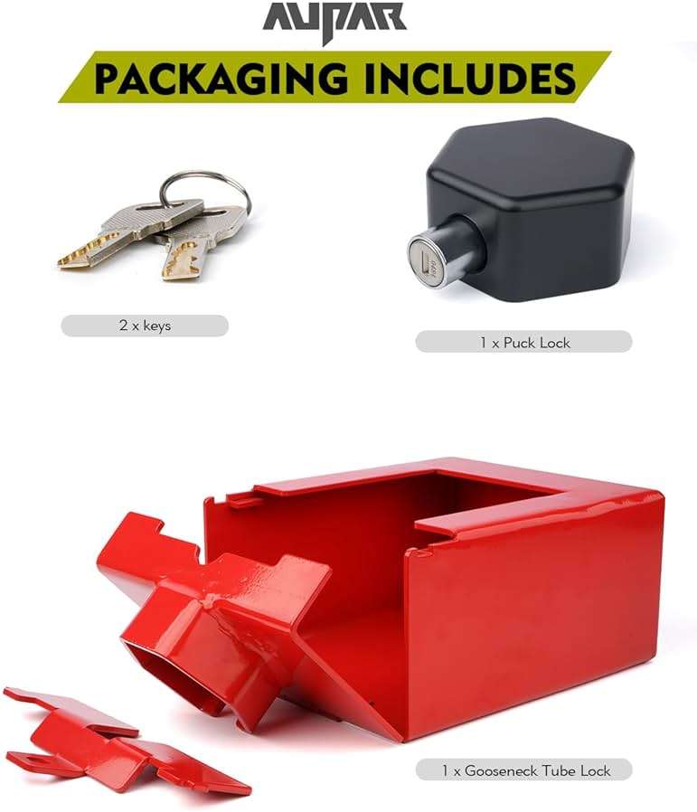 Aupar Patent-Designed Gooseneck Trailer Lock - Fit Most 7-Inch Bottom Plate Couplers, Heavy Duty Lock for Square & Round Trailer Tube - Red - Image 7