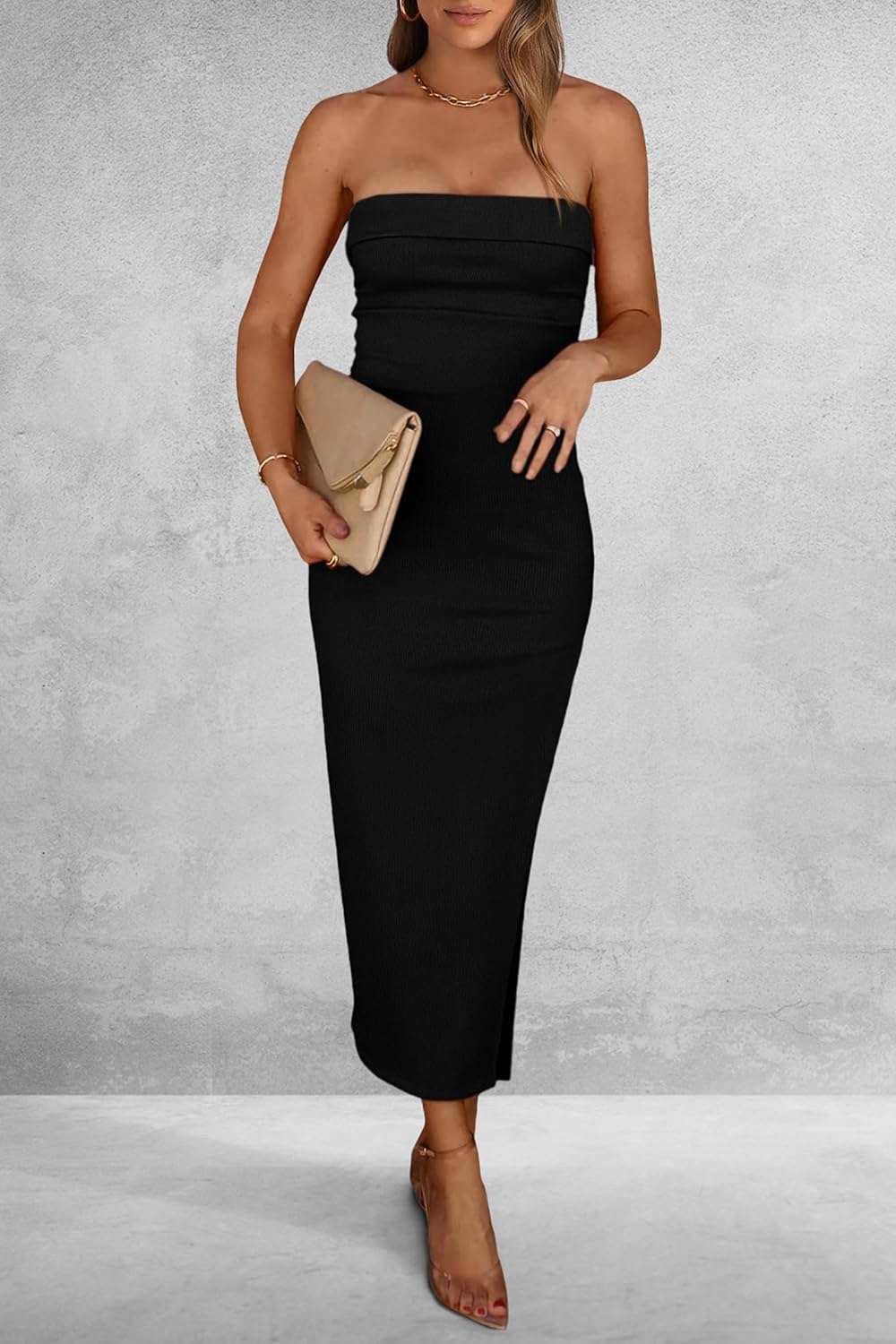 PRETTYGARDEN Women's Summer Bodycon Maxi Tube Dress Ribbed Strapless Side Slit Long Going Out Casual Elegant Party Dresses - Image 7