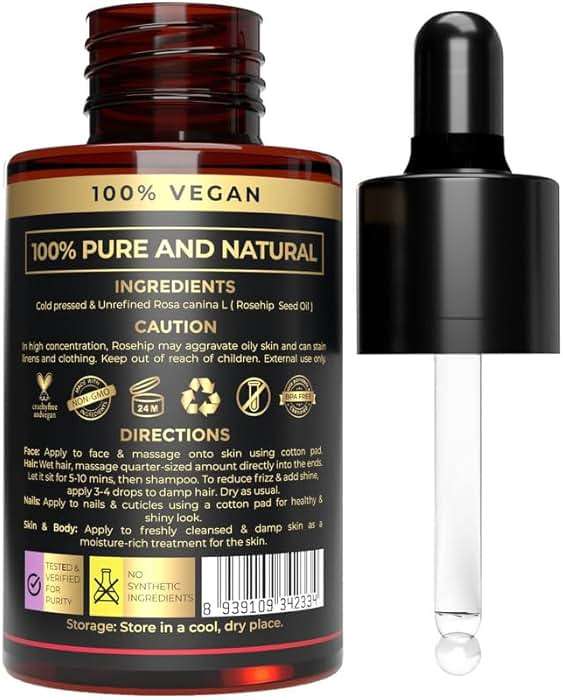 100% Plant Based Rose hip oil cold pressed organic | RoseHip Oil for Face & Skin, Natural Moisturizer, Hydrating & Nourishing, Non-Greasy - For All Skin Types - Image 2
