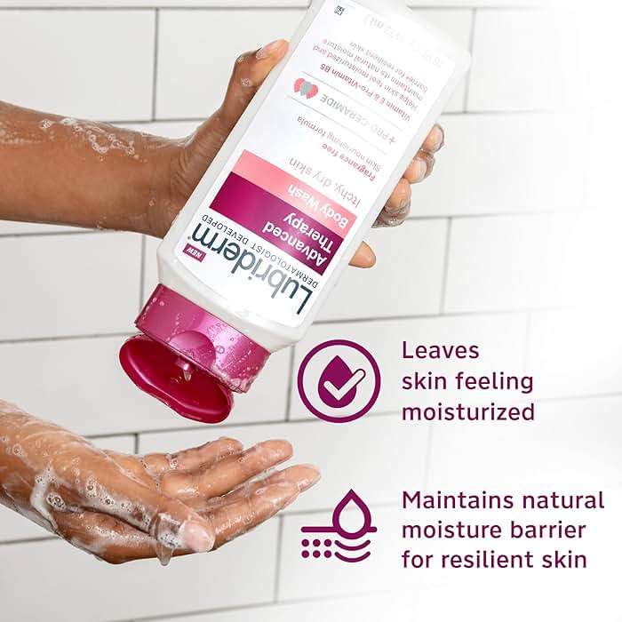 Lubriderm Advanced Therapy Body Wash, Unscented Nourishing Cleanser with Pro-Ceramide, Vitamin E & Pro-Vitamin B5 Gently Cleanses Itchy, Dry Skin, Fragrance Free, Hypoallergenic, 16 fl. oz - Image 4