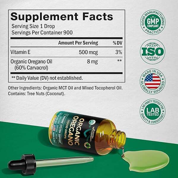USDA Organic Oil of Oregano - Liquid Drops with Vitamin E - Supplement for Immune Support, Digestion Health & Antioxidant - GMO Free, Vegan & Natural - As Pills, Capsules, Softgels - 1 fl oz - Image 6