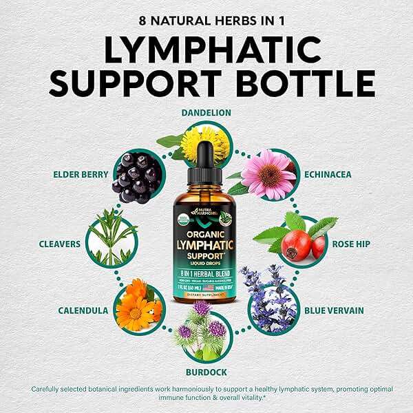 USDA Organic Lymphatic Drainage Supplement - Echinacea | Elderberry | Dandelion | Rosehip | Cleavers | Calendula | Burdock - Lab Tested - Lymph System Drops - Immune Support, Cleanse & Detox, 2 fl oz - Image 4