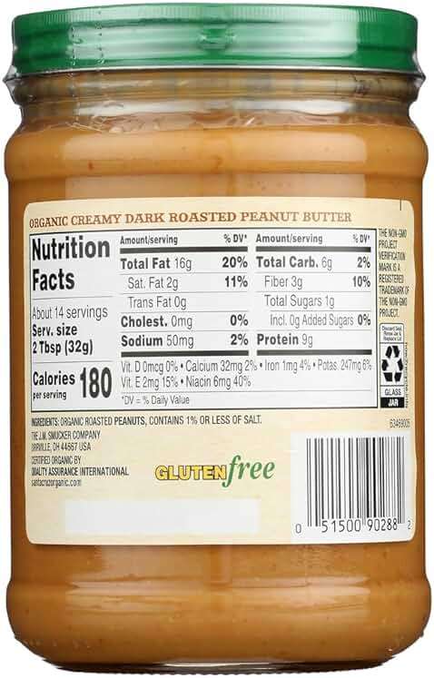 Santa Cruz - Organic Creamy Dark Roasted Peanut Butter - 3 Pack (16 oz per jar) - Plus GTF Sticker & Chocolate Starlight Mint - Image 2
