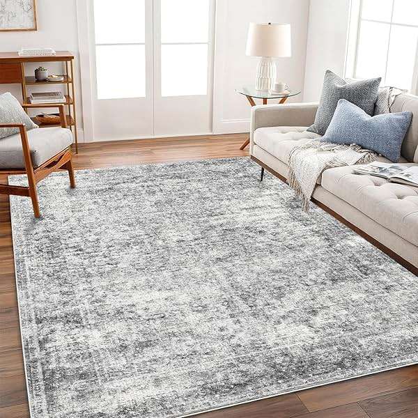 CHAMPLANT Area Rug 4x6 Washable Rug Gray Vintage Traditional Floor Cover Foldable Thin Retro Accent Indoor Distressed Non Slip Carpet Floral Print Mat Bedroom Living Room Bathroom - Image 1