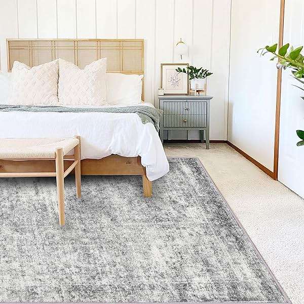 CHAMPLANT Area Rug 4x6 Washable Rug Gray Vintage Traditional Floor Cover Foldable Thin Retro Accent Indoor Distressed Non Slip Carpet Floral Print Mat Bedroom Living Room Bathroom - Image 2