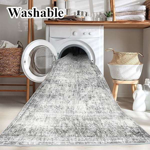 CHAMPLANT Area Rug 4x6 Washable Rug Gray Vintage Traditional Floor Cover Foldable Thin Retro Accent Indoor Distressed Non Slip Carpet Floral Print Mat Bedroom Living Room Bathroom - Image 3
