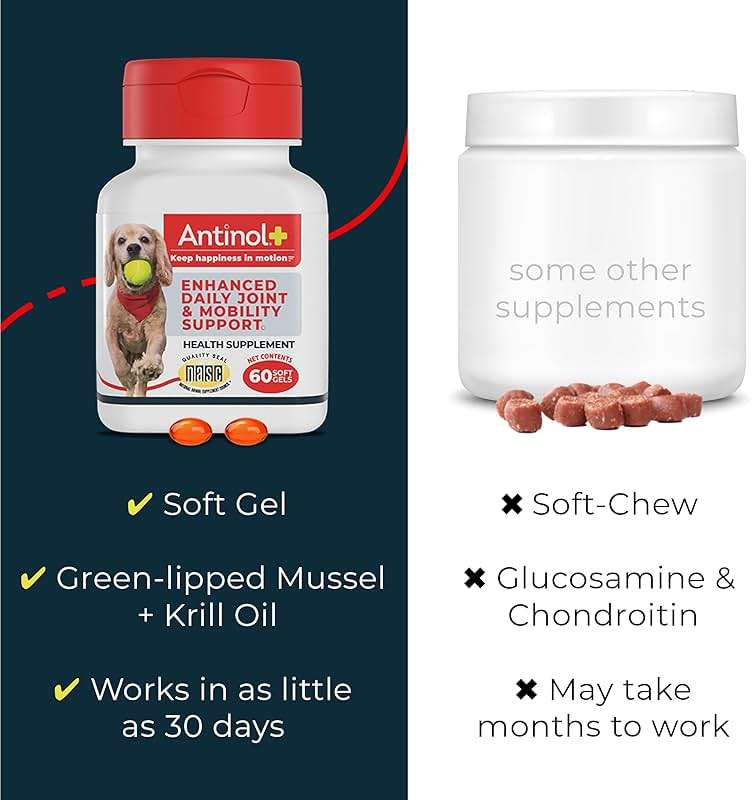 Antinol Plus, Mobility, Hip, and Joint Supplement for Dogs, Green-Lipped Mussels and Krill Oil - Dog Joint Supplement, Better and Faster Than Glucosamine and Chondroitin, 120 Soft Gels - Image 7