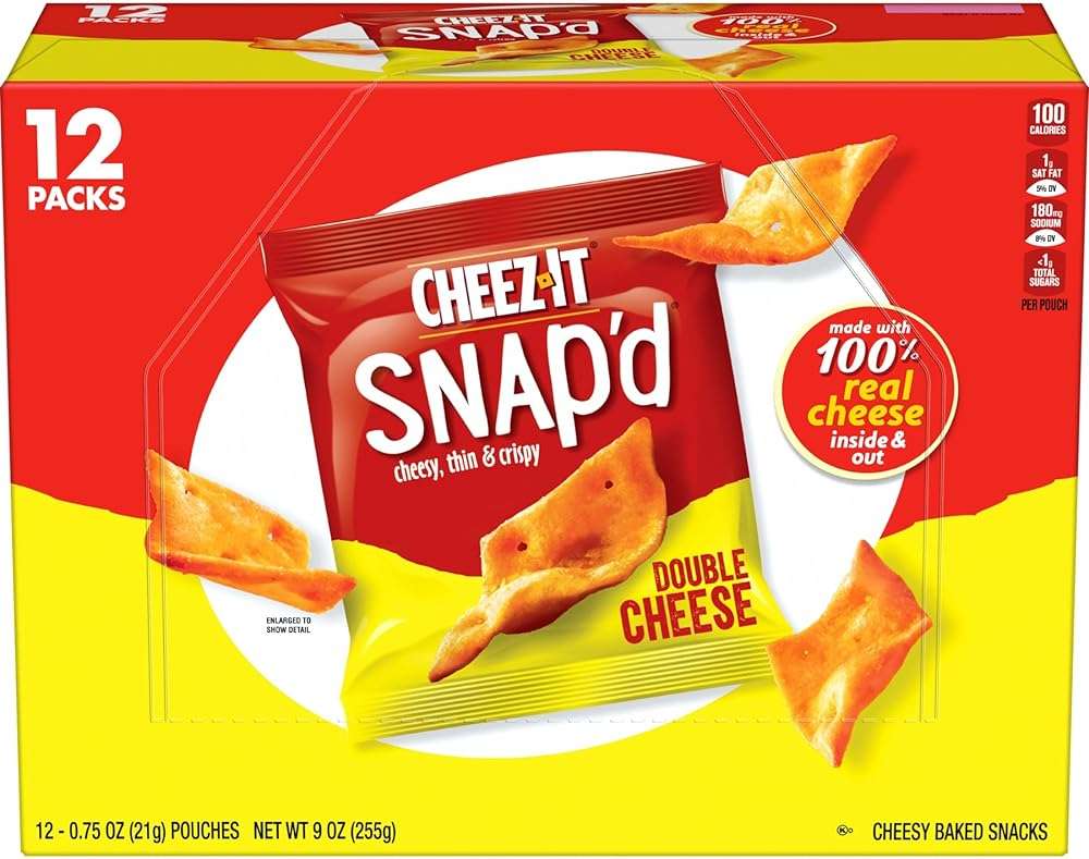 Cheez-It Snap'd Cheese Cracker Chips, Thin Crisps, Lunch Snacks, Double Cheese, 9oz Box (12 Pouches) - Image 1