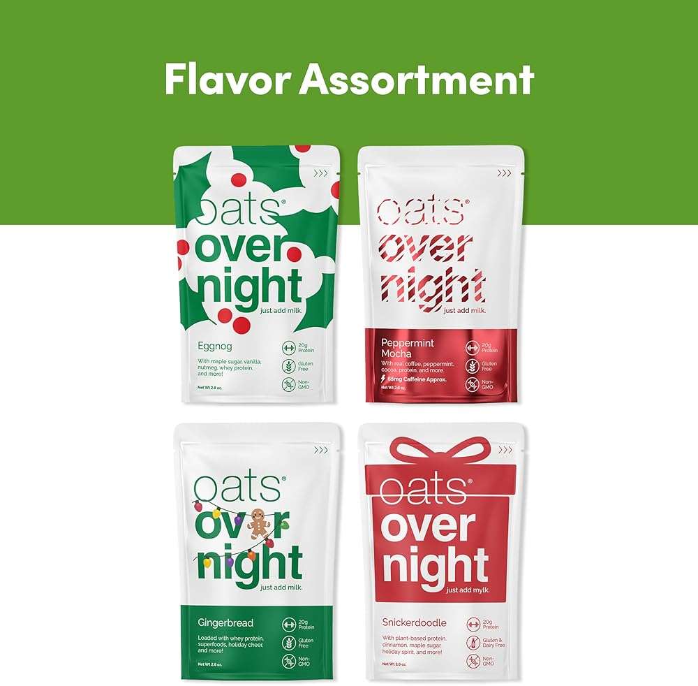 Oats Overnight - Holiday Variety Pack 20g Protein, 5g Fiber Breakfast Shake - Gluten Free, Non GMO Oatmeal Snickerdoodle, Gingerbread, & More (8 Pack + Shaker Bottle) - Image 7