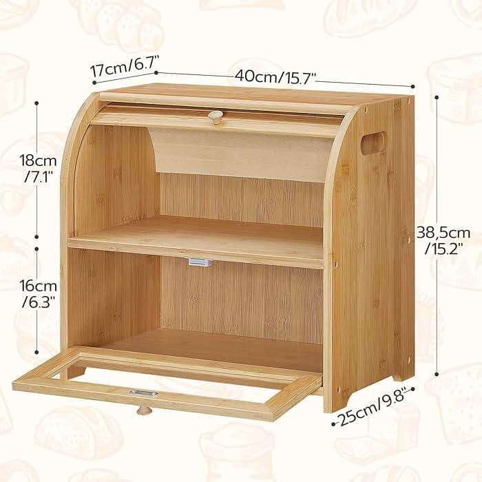 HOOBRO Bread Box, Bamboo Bread Box for Kitchen Countertop, 2 Tier Roll-Top Bread Bin, Food Storage Box, Large Capacity Keeper, Wooden Storage Cabinet, for Kitchen, Dining Room, Natural YL13MB01 - Image 2