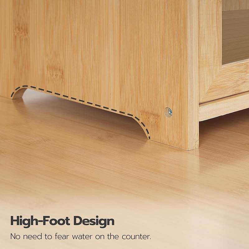 HOOBRO Bread Box, Bamboo Bread Box for Kitchen Countertop, 2 Tier Roll-Top Bread Bin, Food Storage Box, Large Capacity Keeper, Wooden Storage Cabinet, for Kitchen, Dining Room, Natural YL13MB01 - Image 7
