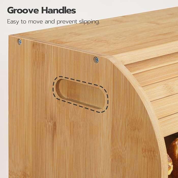 HOOBRO Bread Box, Bamboo Bread Box for Kitchen Countertop, 2 Tier Roll-Top Bread Bin, Food Storage Box, Large Capacity Keeper, Wooden Storage Cabinet, for Kitchen, Dining Room, Natural YL13MB01 - Image 9