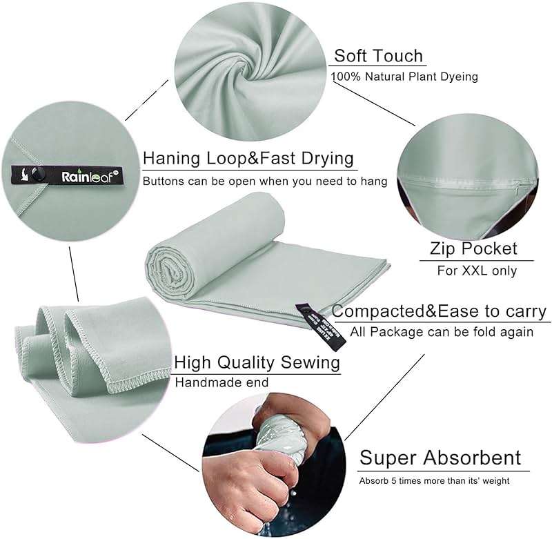 Rainleaf Microfiber Towel Perfect Travel & Gym & Camping Towel. Quick Dry - Super Absorbent - Ultra Compact - Lightweight. Suitable for Trip, Beach, Shower, Backpacking, Pool - Image 3