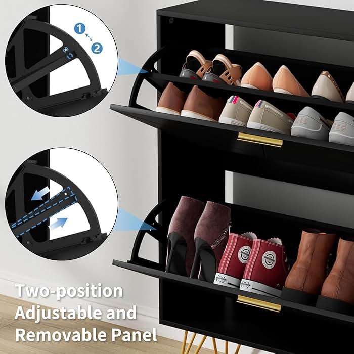 JOZZBY Shoe Cabinet for Entryway Slim Set of 2, Black Shoe Cabinet with 2 Flip Drawers, Narrow Shoe Slim Shoe Storage Cabinet Entryway, Hallway, Living Room - Image 6