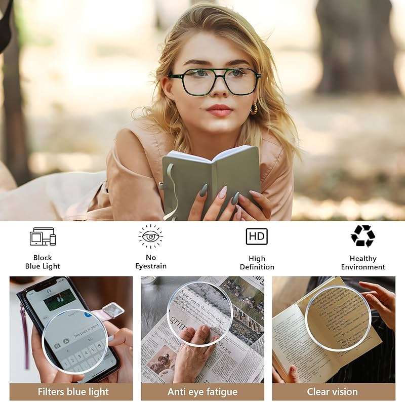 FEISEDY Retro Aviator Reading Glasses Square Readers with Spring Hinge Blue Light Reading Glass for Women Men B0068 - Image 5
