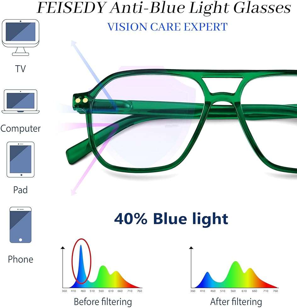FEISEDY Retro Aviator Reading Glasses Square Readers with Spring Hinge Blue Light Reading Glass for Women Men B0068 - Image 7