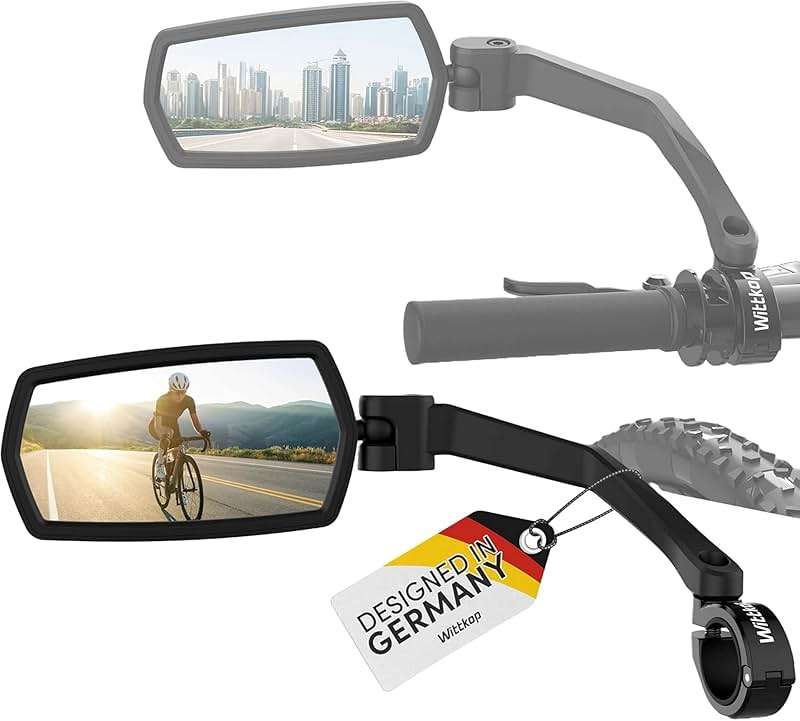 WITTKOP Bike mirror | Large HD field of vision | 360° rotatable & foldable | Mounting above & below | Break-proof & durable | ebike accessories, bike mirror handlebar mount, bicycle mirrors - Image 1