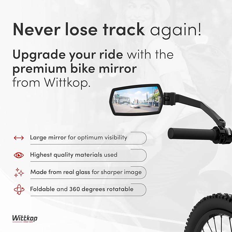 WITTKOP Bike mirror | Large HD field of vision | 360° rotatable & foldable | Mounting above & below | Break-proof & durable | ebike accessories, bike mirror handlebar mount, bicycle mirrors - Image 2