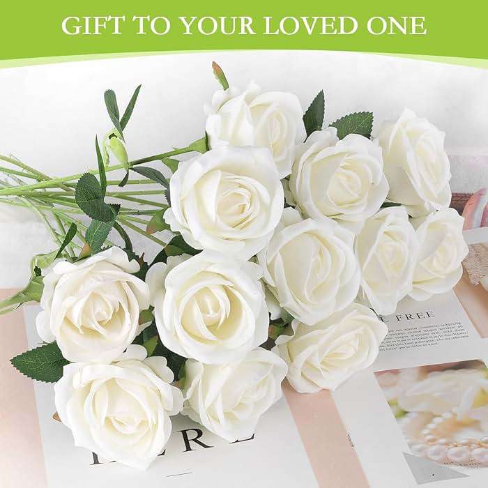 Hananona 50 Pcs Artificial Roses in Bulk, Fake Velvet Silk Roses Realistic Rose for Wedding Centerpieces Flower Arrangement Home Decor (50, White) - Image 7